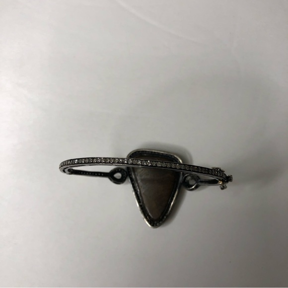 Black Boulder OPAL and Genuine Diamonds Hinged Bracelet - Picture 12 of 13